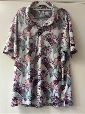 Bad Birdie Mint Polo with Purple Tropical Print